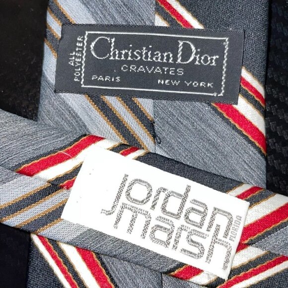 Christian Dior x Jordan Marsh Neck Tie Skinny Striped 100% Polyester 90s Collab - Picture 4 of 5